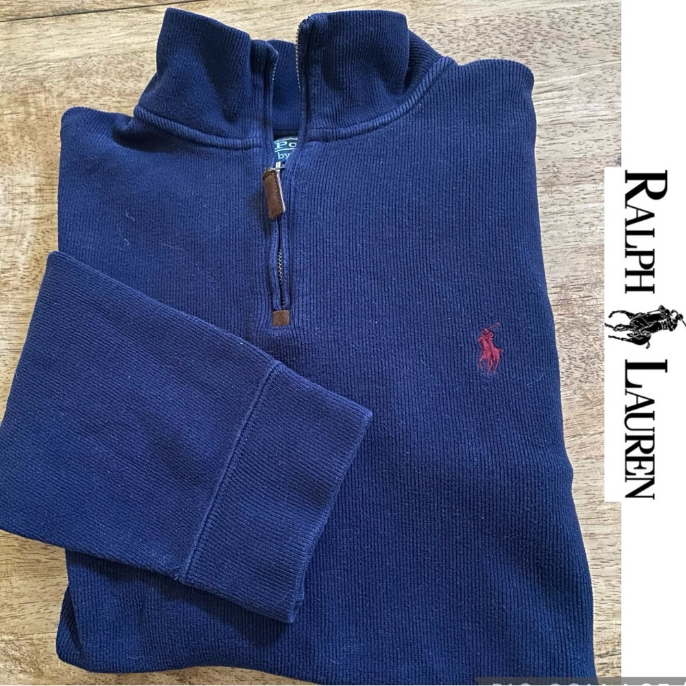 Polo by Ralph Lauren Men’s‎ Size Large Navy Ribbed Knit Quarter Zip Pullover